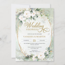 Invitación Vegetación follaje eucalipto rosas blancas ovalado