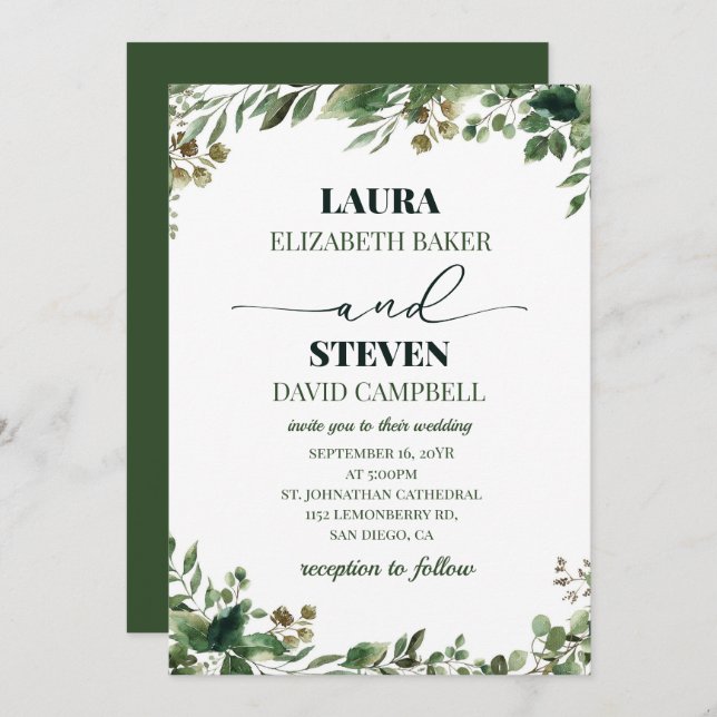 Invitación Vegetación minimalista Boda elegante (Anverso / Reverso)
