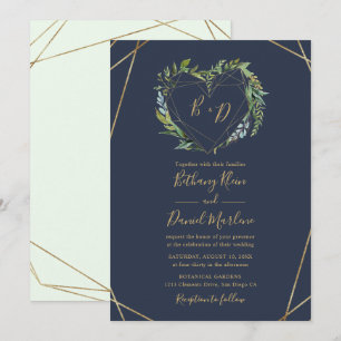 Invitación Vegetación naval con Boda de marco geométrico del 