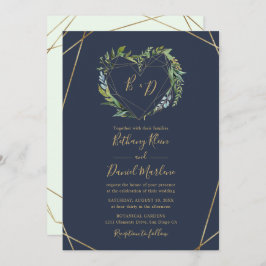 Invitación Vegetación naval con Boda de marco geométrico del