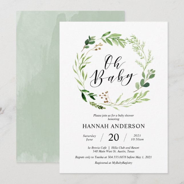 Invitación Vegetación Oh Archivo de Comandos Modernos Baby Sh (Anverso / Reverso)