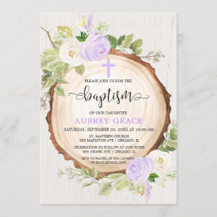 Invitación Vegetación púrpura vegetación rústica chica bautis