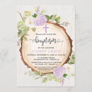 Invitación Vegetación púrpura vegetación rústica chica bautis