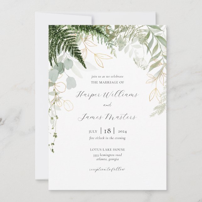 Invitación Vegetación salvaje y Boda del oro (Anverso)