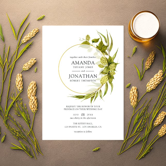 Invitación Vegetación silvestre de cerveza y Boda geométrico  (Subido por el creador)