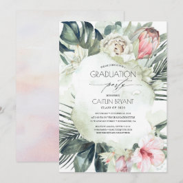 Invitación Vegetación tropical de playa y graduación de flore