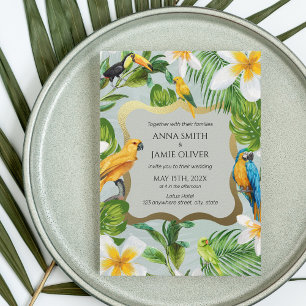 Invitación Vegetación tropical forestal Parrots Plumeria Boda