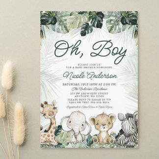 Invitación Vegetación tropical Safari Animales Niño Baby Show