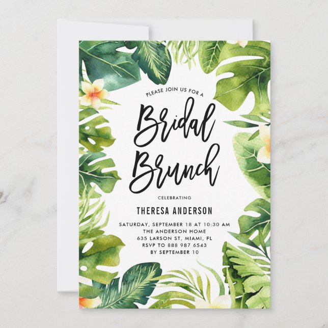 Invitación Vegetación tropical y Brunch de novias Plumeria (Anverso)