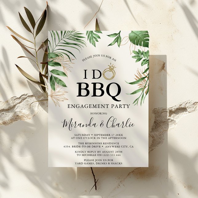 Invitación Vegetación tropical y compromiso "I Do BBQ" de oro (Subido por el creador)