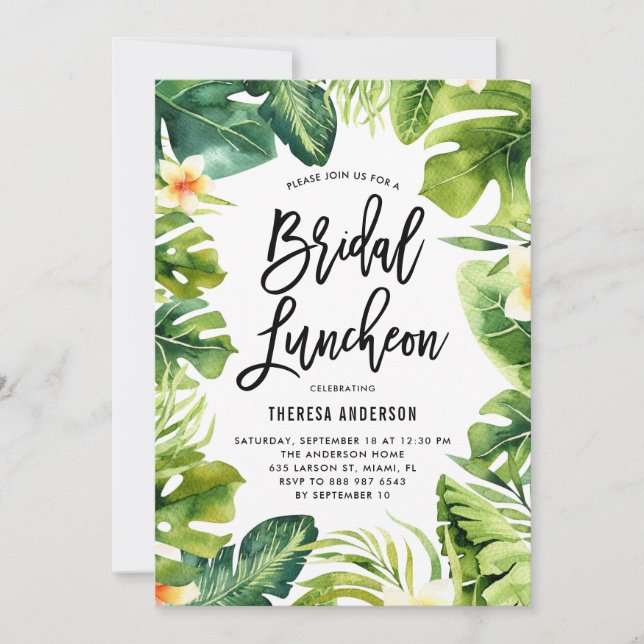 Invitación Vegetación tropical y Plumeria Noal Luncheon (Anverso)