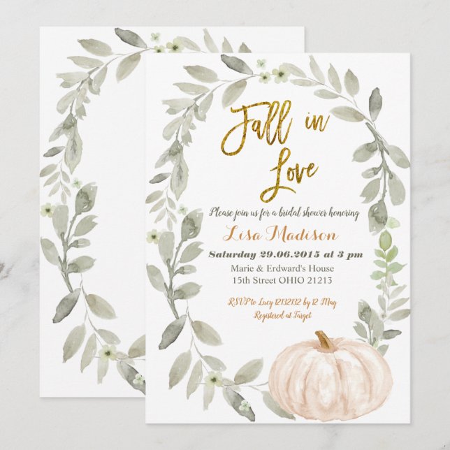 Invitación Vegetación Watercolor Calabaza Ducha Bridal  (Anverso / Reverso)