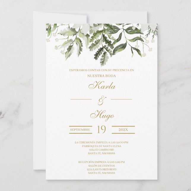 Invitación Vegetación y Boda Española de Oro (Anverso)