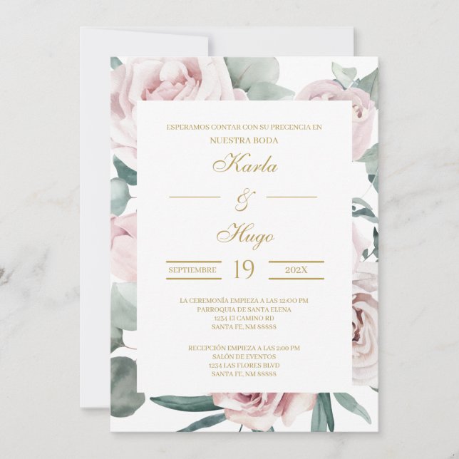 Invitación Vegetación y Boda Española de Oro (Anverso)