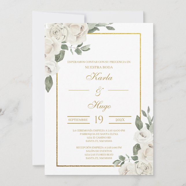 Invitación Vegetación y Boda Española de Oro (Anverso)