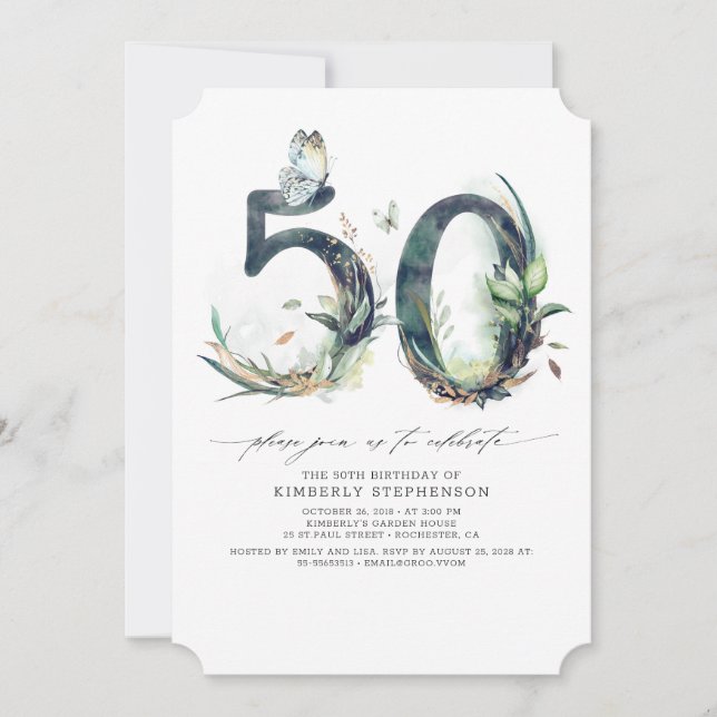 Invitación Vegetación y Oro 50 cumpleaños (Anverso)