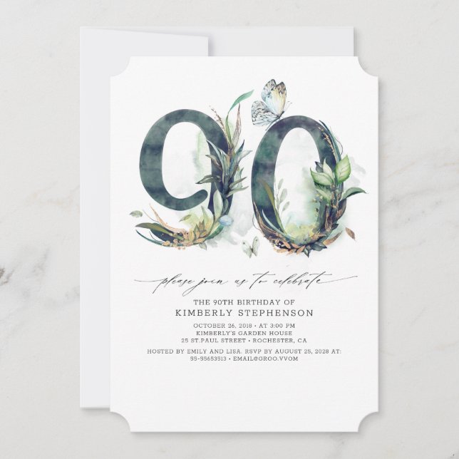Invitación Vegetación y Oro 90 cumpleaños (Anverso)