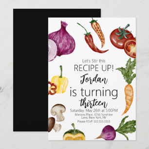 Invitación Vegetales de Acuarela Restaurante de Cocina Cumple