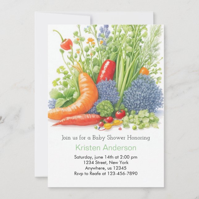 Invitación Veggie Garden Adventure Baby Shower (Anverso)