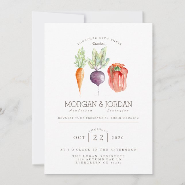 Invitación Veggie Trio | Boda de acuarela vegetal (Anverso)