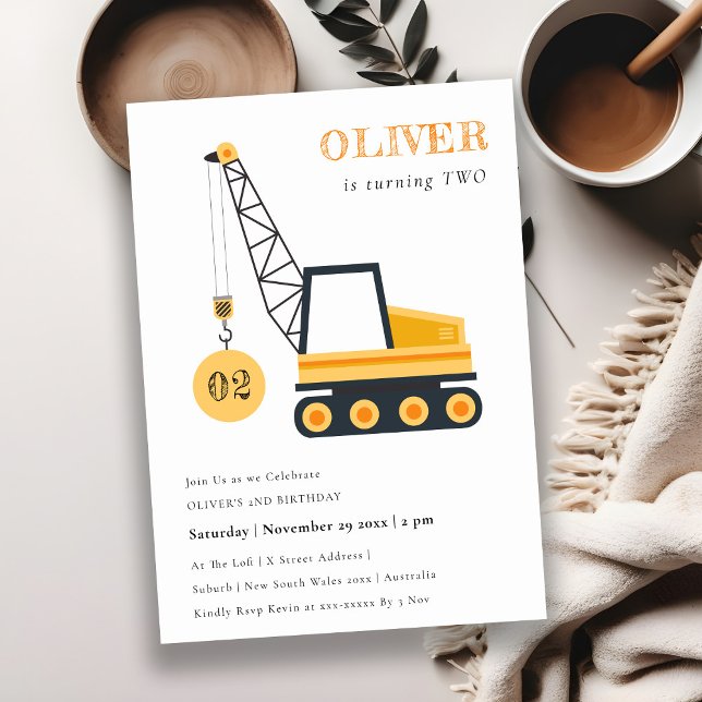 Invitación Vehículo Cute Construction Crane Cualquier Cumplea (Subido por el creador)