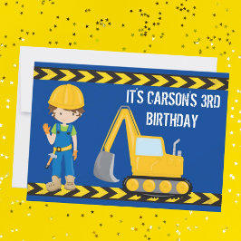 Invitación Vehículo de construcción Boys Blue Birthday Party