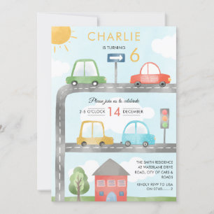 Invitación Vehículos de automóviles y cumpleaños de un niño e