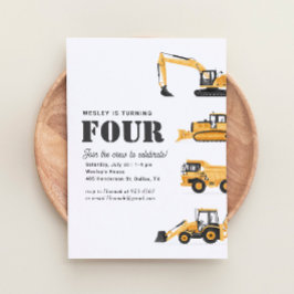 Invitación Vehículos de construcción Cuarto Fiesta de Cumplea