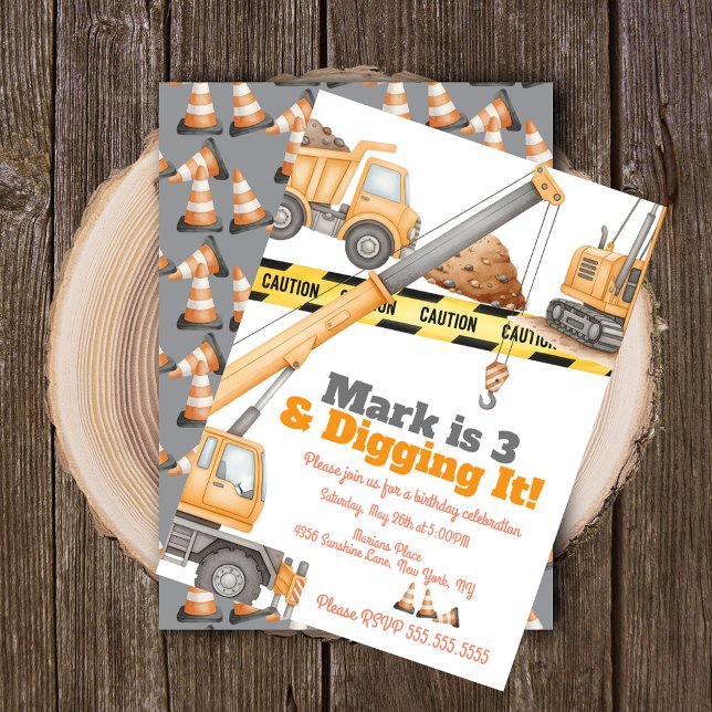 Invitación Vehículos de Construcción Cumpleaños 3er Volquete (Subido por el creador)