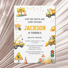 Invitación Vehículos de construcción Dump Camión Excavador Bu