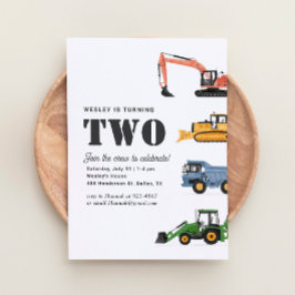 Invitación Vehículos de construcción Fiesta del segundo cumpl