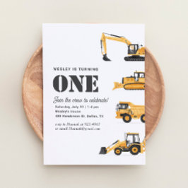 Invitación Vehículos de construcción Primer Fiesta de Cumplea