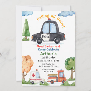Invitación Vehículos de Emergencia Coche de policía Cumpleaño