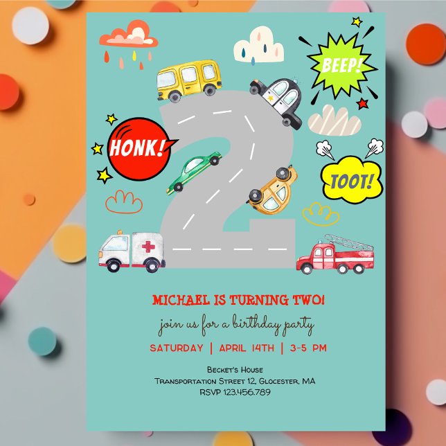 Invitación Vehículos de pitido de hongos para niños cumpleaño (Subido por el creador)