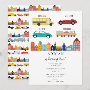 Invitación Vehículos de Transporte Ciudad Camión Segundo Cump