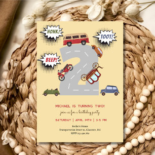 Invitación Vehículos retro de pitido de hongos vehículos de s