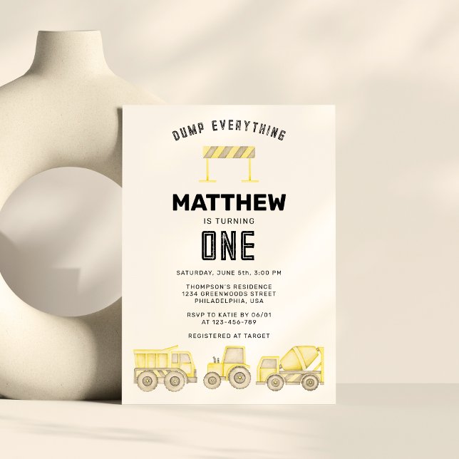Invitación Vehículos simples de construcción Primer cumpleaño (Subido por el creador)