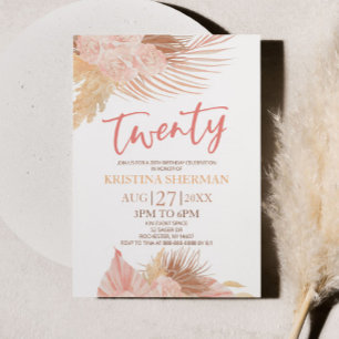 Invitación Veinte flor rosa de Boho 20 cumpleaños
