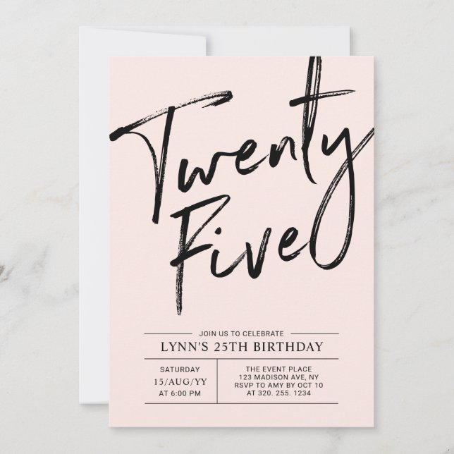Invitación Veinticinco | Moderna fiesta de cumpleaños 25 de c (Anverso)