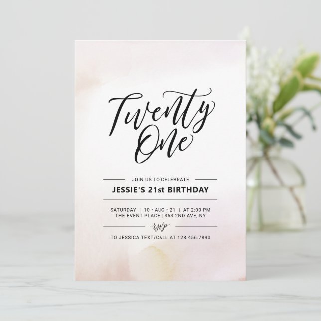 Invitación Veintiún acuarela mínima Cumpleaños 21 (Anverso de pie)
