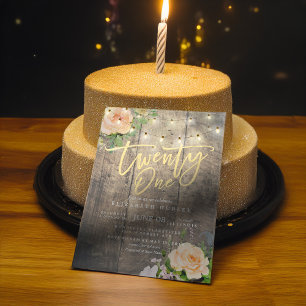 Invitación Veintiún cumpleaños fiesta maderera Flor de flores