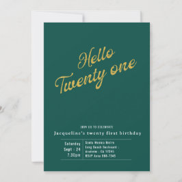 Invitación Veintiún Oro Verde Moderno 21 cumpleaños