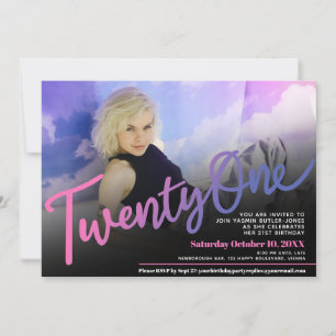 Invitación Veintiún personalizado de cumpleaños foto rosa mor
