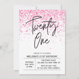Invitación Veintiún resplandecientes Purpurina rosado calient