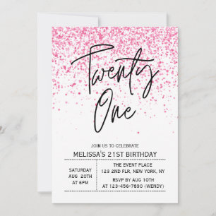 Invitación Veintiún resplandecientes Purpurina rosado calient