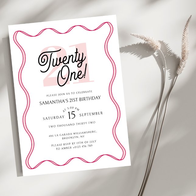 Invitación Veintiún retro Wavy Minimalista cumpleaños 21 (Subido por el creador)