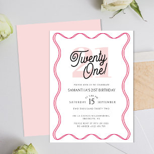 Invitación Veintiún retro Wavy Minimalista cumpleaños 21