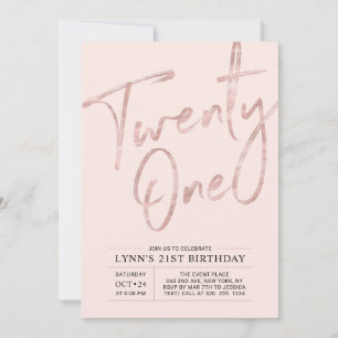 Invitación Veintiuno Cumpleaños 21 Rosa Dorado Rosa