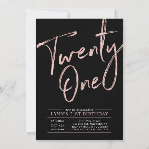 Invitación Veintiuno Cumpleaños 21 Rosa Dorado y Negro
