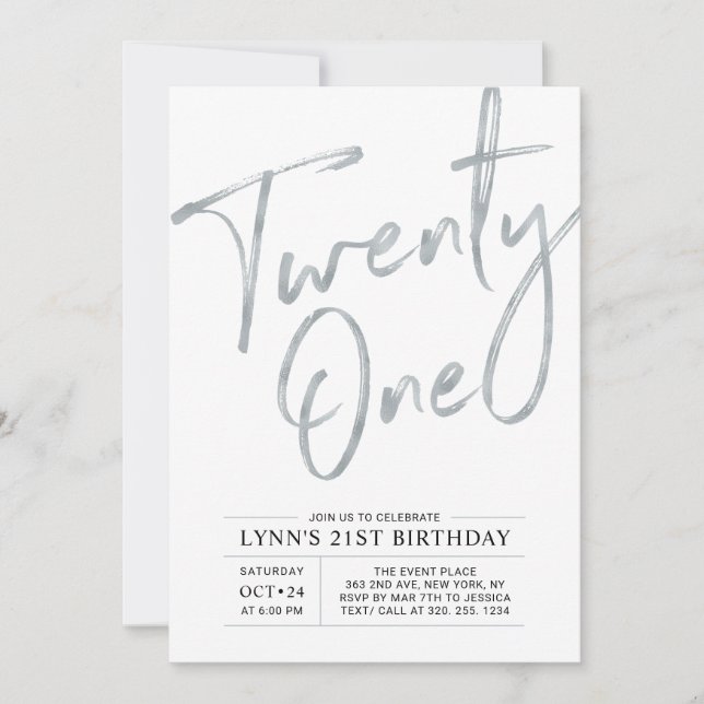 Invitación Veintiuno | Cumpleaños plateado de 21 años (Anverso)